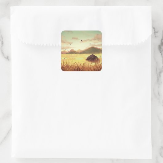 Wheat fields at sunrise vierkante sticker (Tas)