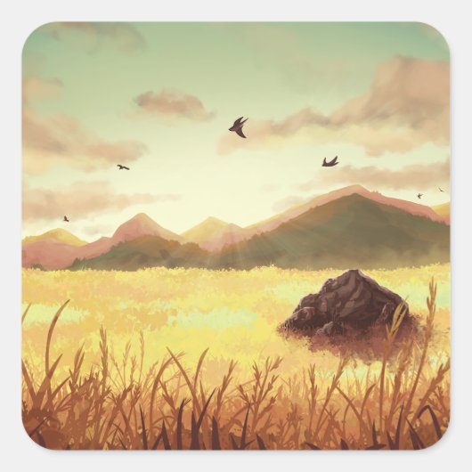 Wheat fields at sunrise vierkante sticker (Voorkant)