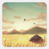 Wheat fields at sunrise vierkante sticker (Voorkant)