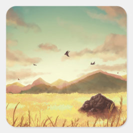 Wheat fields at sunrise vierkante sticker