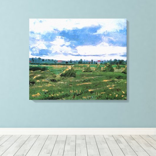 Wheat Fields met Haystacks van Vincent van Gogh Canvas Afdruk (Insitu (Houten vloer))