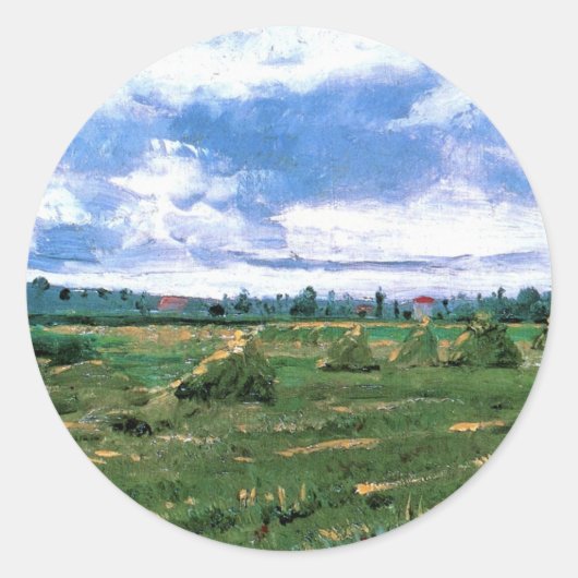Wheat Fields met Haystacks van Vincent van Gogh Ronde Sticker (Voorkant)