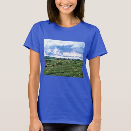 Wheat Fields met Haystacks van Vincent van Gogh T-shirt (Voorkant)