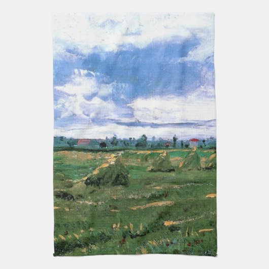 Wheat Fields met Haystacks van Vincent van Gogh Theedoek (Verticaal)