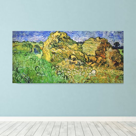 Wheat Fields met Stacks, Vincent van Gogh. Canvas Afdruk (Insitu (Houten vloer))