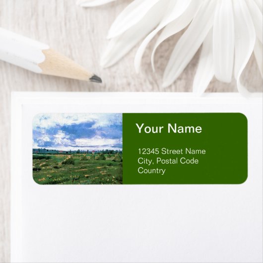 Wheat Fields met Stacks, Vincent van Gogh Etiket (Insitu)