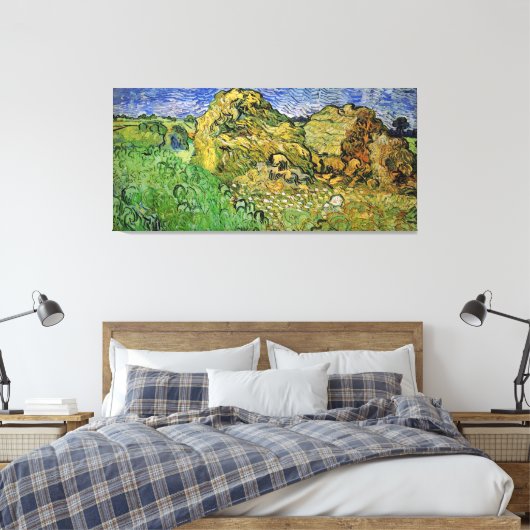 Wheat Fields met Stacks, Vincent van Gogh. Fine i Canvas Afdruk (Insitu (Slaapkamer))