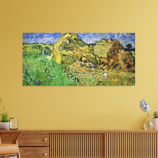 Wheat Fields met Stacks, Vincent van Gogh. Fine i Canvas Afdruk (Insitu (Woonkamer))
