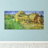 Wheat Fields met Stacks, Vincent van Gogh. Fine i Canvas Afdruk (Insitu (Houten vloer))