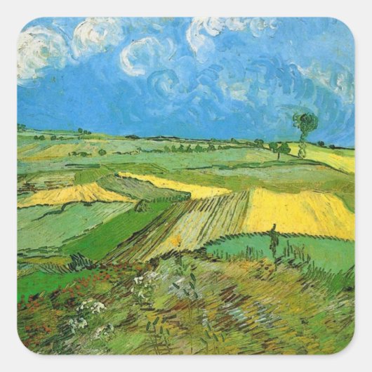 Wheat Fields op Auvers under Clouded Sky, Vincent Vierkante Sticker (Voorkant)