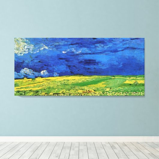 Wheat Fields Under Clouded Sky Van Gogh Canvas Afdruk (Insitu (Houten vloer))