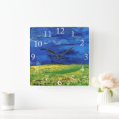 Wheat Fields Under Clouded Sky Van Gogh Vierkante Klok (Huis)
