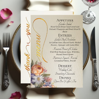 Wheat - Monogram, Wildflowers & Thank You  Menu