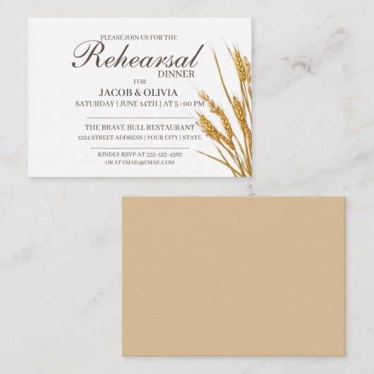 Wheat REHEARSAL DINNER-uitnodiging Informatiekaartje (Voorkant / Achterkant)