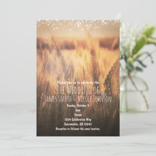 Wheat Rustic country Wedding Invitations Kaart (Staand voorkant)