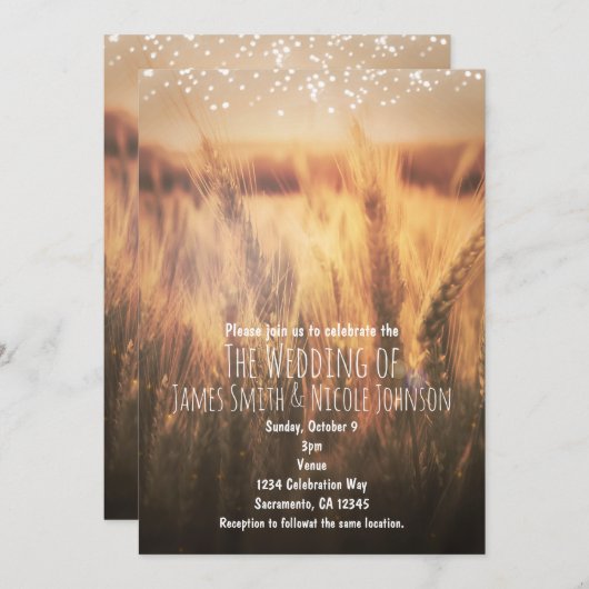 Wheat Rustic country Wedding Invitations Kaart (Voorkant / Achterkant)