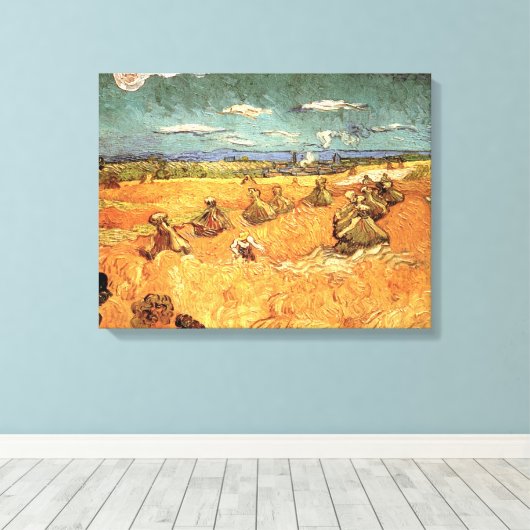 Wheat Stacks met Reaper van Vincent van Gogh Canvas Afdruk (Insitu (Houten vloer))