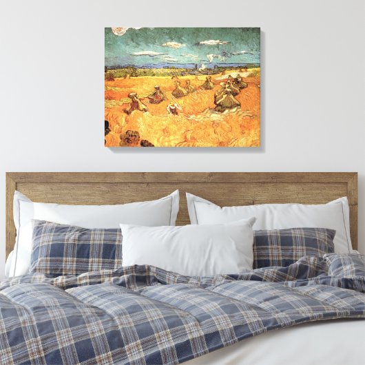 Wheat Stacks met Reaper van Vincent van Gogh Canvas Afdruk (Insitu (Slaapkamer))
