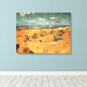 Wheat Stacks met Reaper van Vincent van Gogh Canvas Afdruk