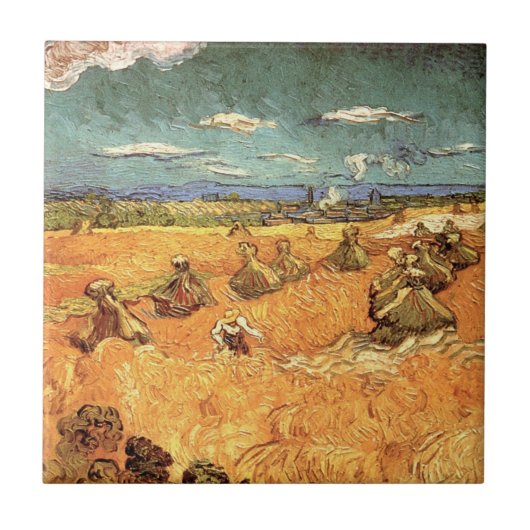 Wheat Stacks met Reaper van Vincent van Gogh Tegeltje (Voorkant)