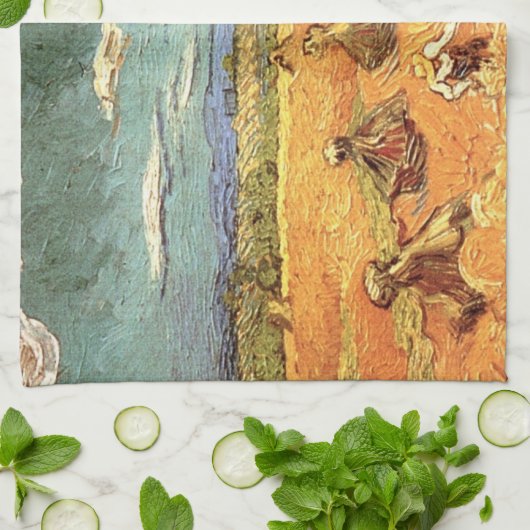 Wheat Stacks met Reaper van Vincent van Gogh Theedoek (Gevouwen)