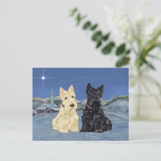 Wheaten Black Scotties Kerstmis Feestdagenkaart (Staand voorkant)