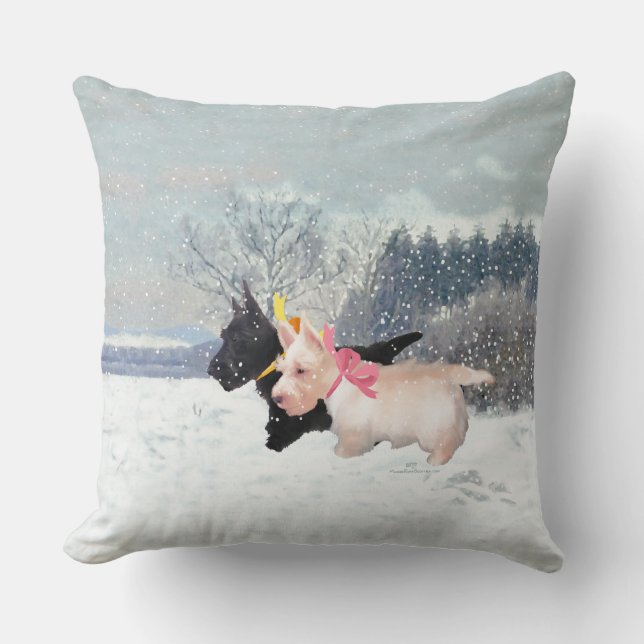 Wheaten Black Scotties Kerstmis Kussen (Voorkant)