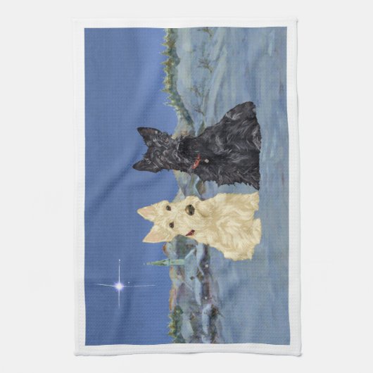 Wheaten Black Scotties Kerstmis Theedoek (Verticaal)