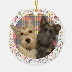 Wheaten & Black Scotties op Tartan Keramisch Ornament