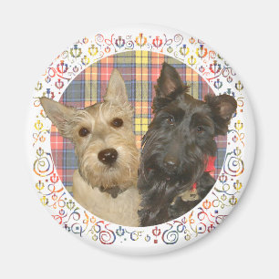 Wheaten & Black Scotties op Tartan Magneet