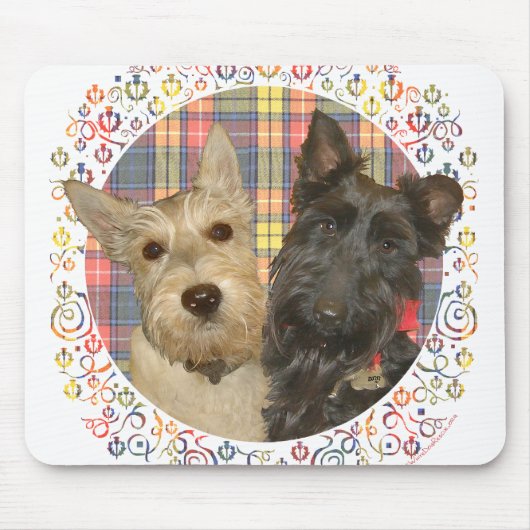 Wheaten & Black Scotties op Tartan Muismat (Voorkant)