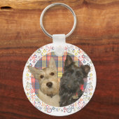Wheaten & Black Scotties op Tartan Sleutelhanger (Voorkant)