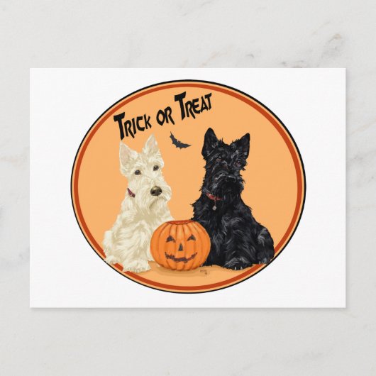 Wheaten & Black Scottish Terriers Halloween Briefkaart (Voorkant)