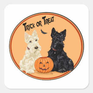 Wheaten & Black Scottish Terriers Halloween Vierkante Sticker