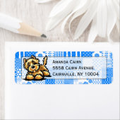 Wheaten Cairn Terrier Studio Blue Patchwork Etiket (Insitu)