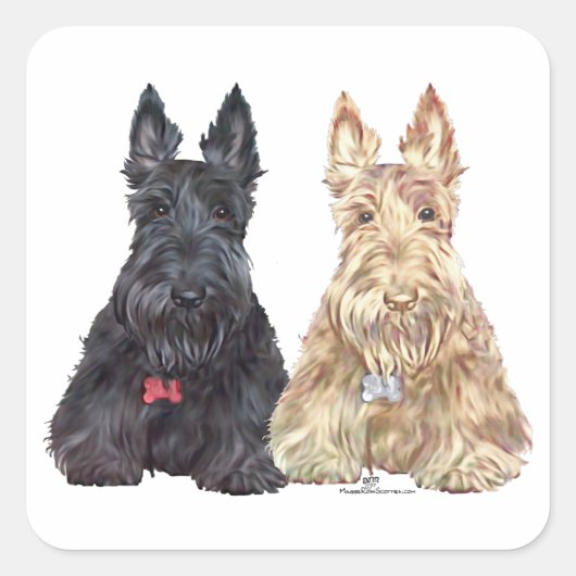 Wheaten en Black Scottie Dogs Vierkante Sticker (Voorkant)