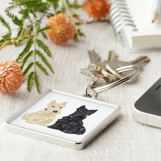 Wheaten en Black Scottish Terriers Sleutelhanger (Zijkant)