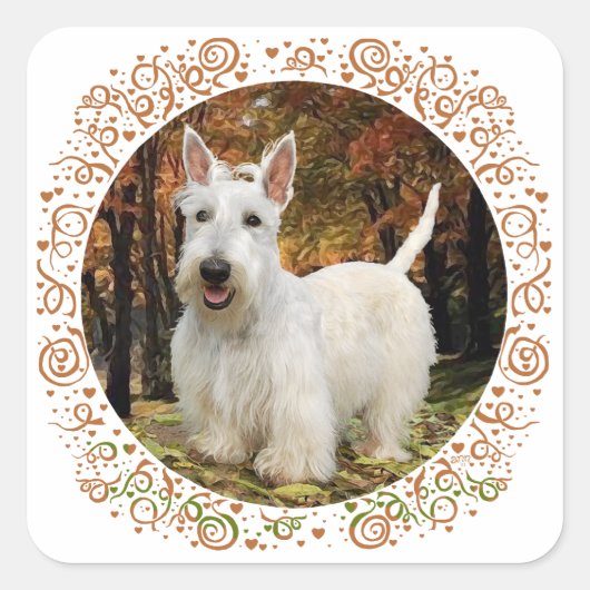 Wheaten Schotse Terriër Herfst Vierkante Sticker (Voorkant)