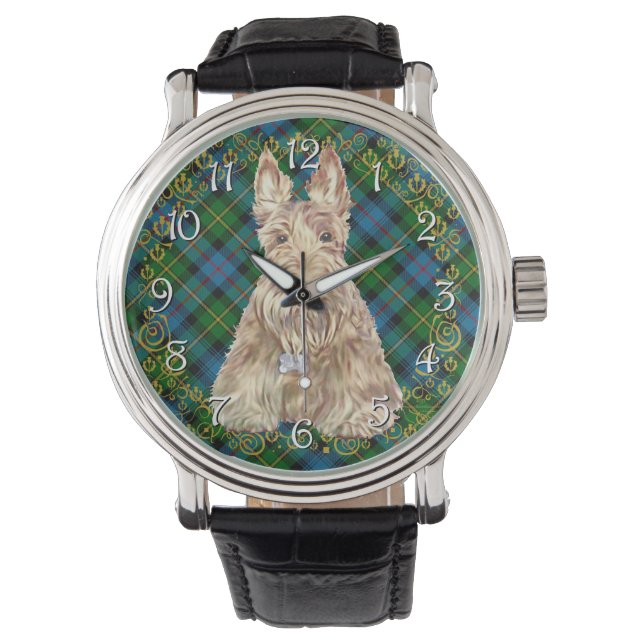 Wheaten Scottie Tartan Horloge (Voorkant)