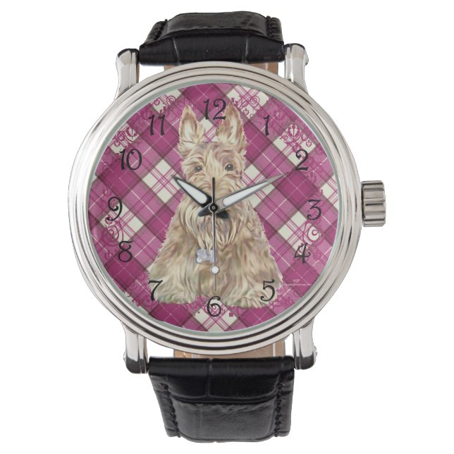 Wheaten Scottie Tartan Horloge (Voorkant)