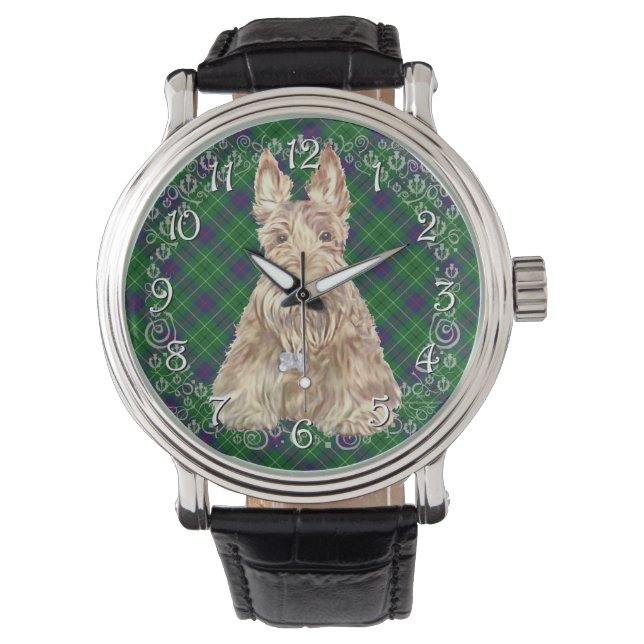 Wheaten Scottie Tartan Horloge (Voorkant)