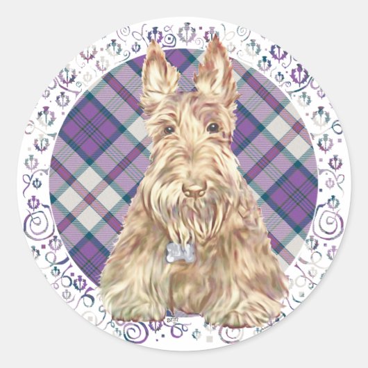 Wheaten Scottie Tartan Ronde Sticker (Voorkant)