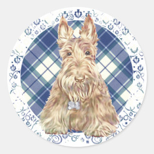 Wheaten Scottie Tartan Ronde Sticker