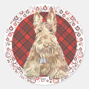 Wheaten Scottie Tartan Ronde Sticker
