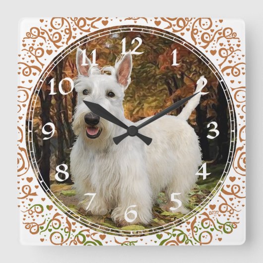 Wheaten Scottish Terrier Clock Vierkante Klok (Voorkant)