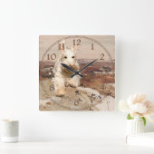Wheaten Scottish Terrier Clock Vierkante Klok (Huis)
