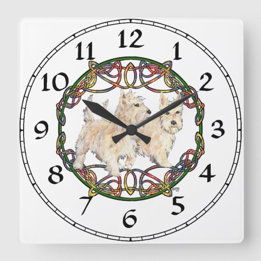 Wheaten Scottish Terrier Clock Vierkante Klok (Voorkant)