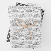 WHEATEN Terrier Black Toile & Gingham Gift Sheets Inpakpapier Vel (In situ)