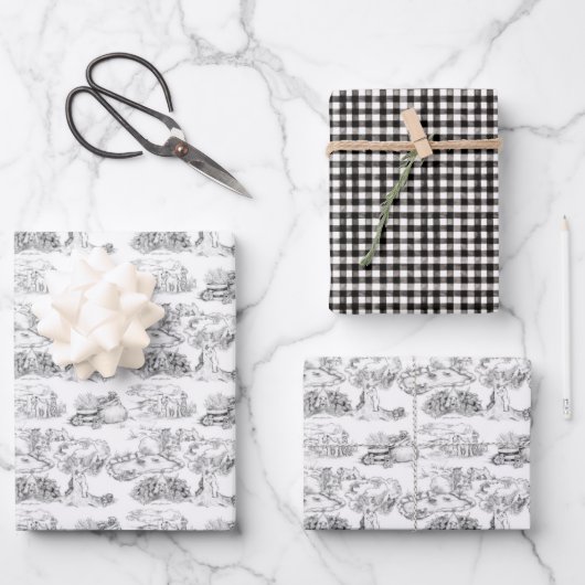 WHEATEN Terrier Black Toile & Gingham Gift Sheets Inpakpapier Vel (Voorkant)