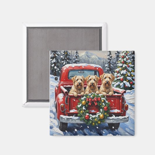 Wheaten Terrier Christmas Red Truck Holiday Gift Magneet (Voorkant / Achterkant)